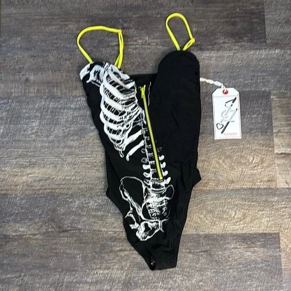 Skeleton Caged Zipper Monokini Swimsuit - Picture 3 of 15